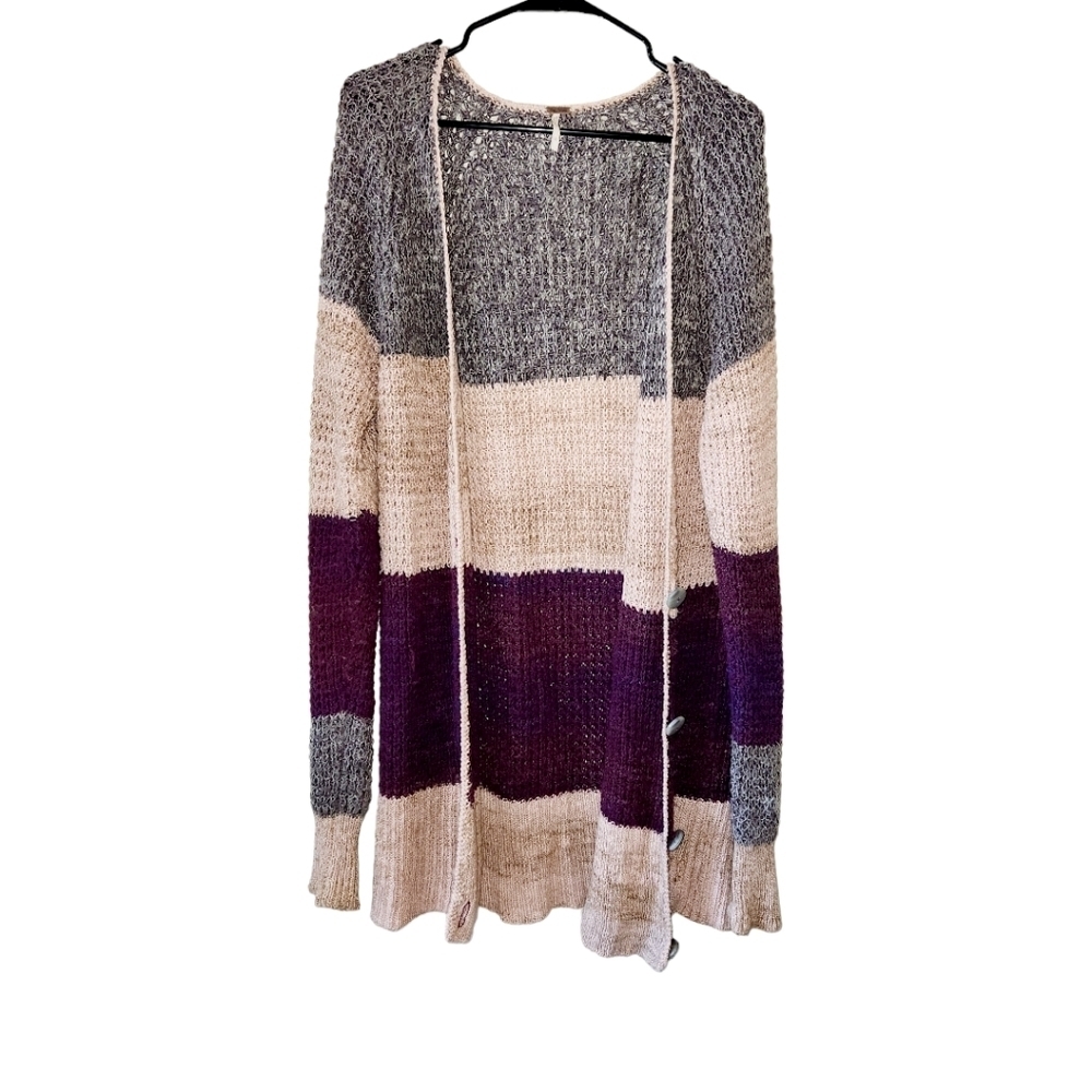 Free People Color Block Longline Knit Cardigan